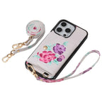 Rose Flower Wallet iPhone Case with Crossbody Strap