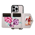 Rose Flower Wallet iPhone Case with Crossbody Strap