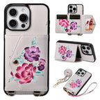 Rose Flower Wallet iPhone Case with Crossbody Strap