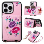 Rose Flower Wallet iPhone Case with Crossbody Strap