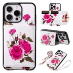 Rose Flower Wallet iPhone Case with Crossbody Strap