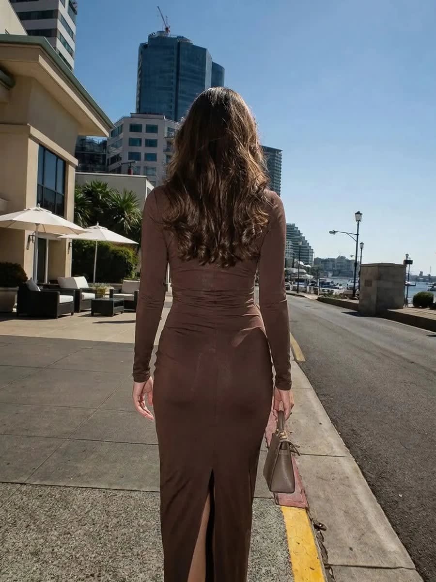 Karin Long Sleeve Ruched Midi Dress_10