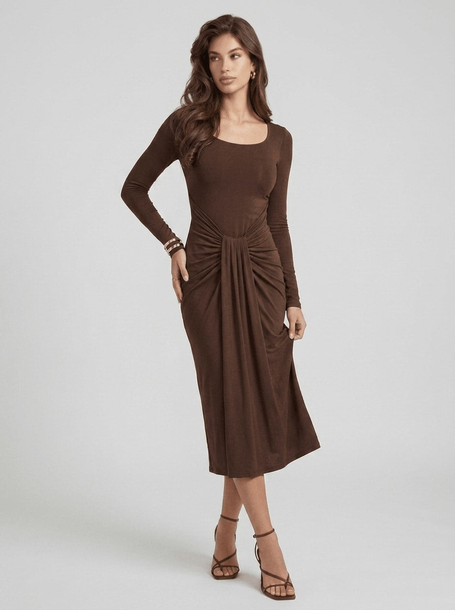 Karin Long Sleeve Ruched Midi Dress_2