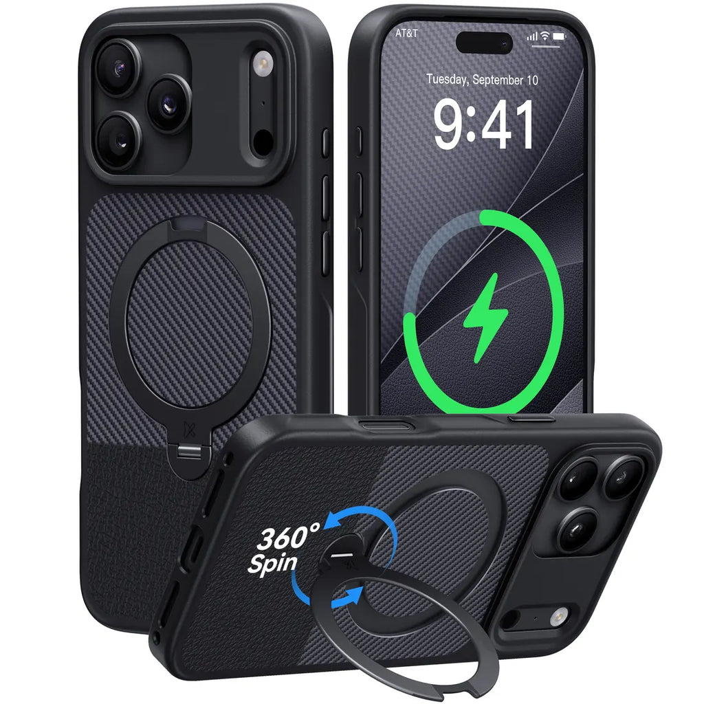 Carbon Fiber Style MagSafe iPhone Case Ring Stand