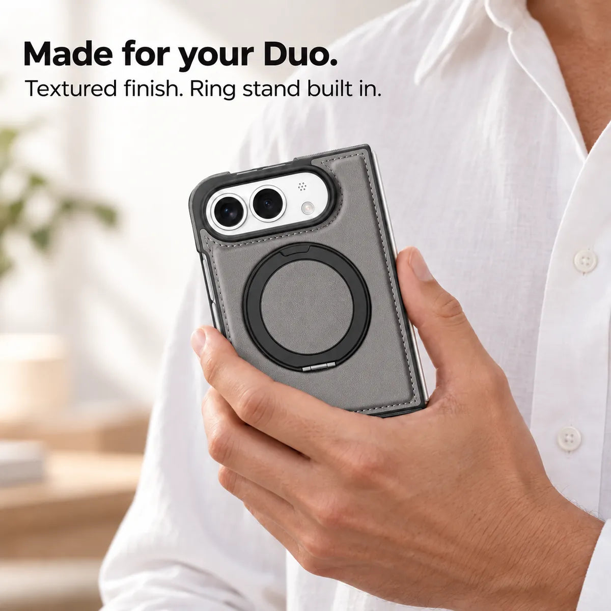Leather iPhone Duo Case with Ring Kickstand