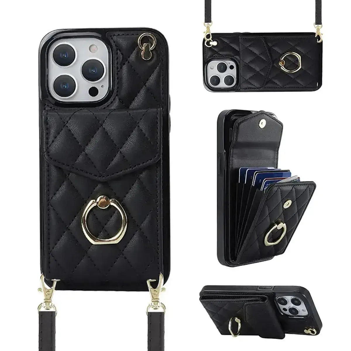 Quilted Crossbody iPhone Case with Ring Stand