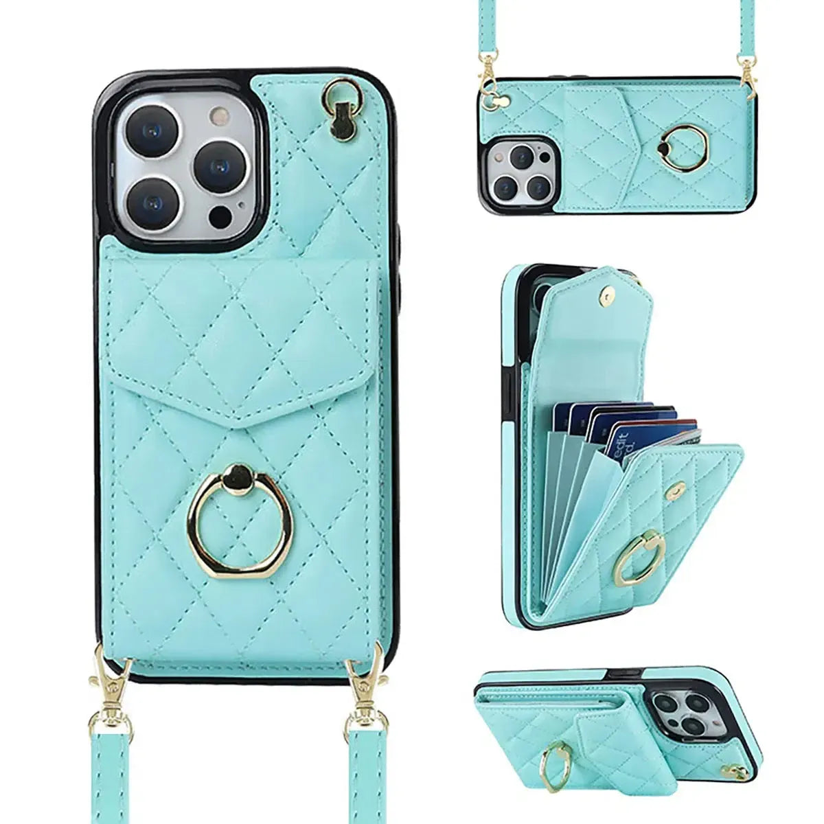 Quilted Crossbody iPhone Case with Ring Stand