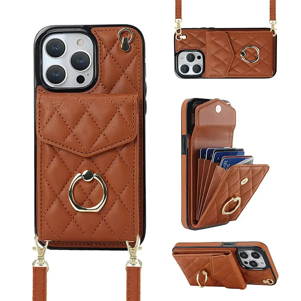 Quilted Crossbody iPhone Case with Ring Stand