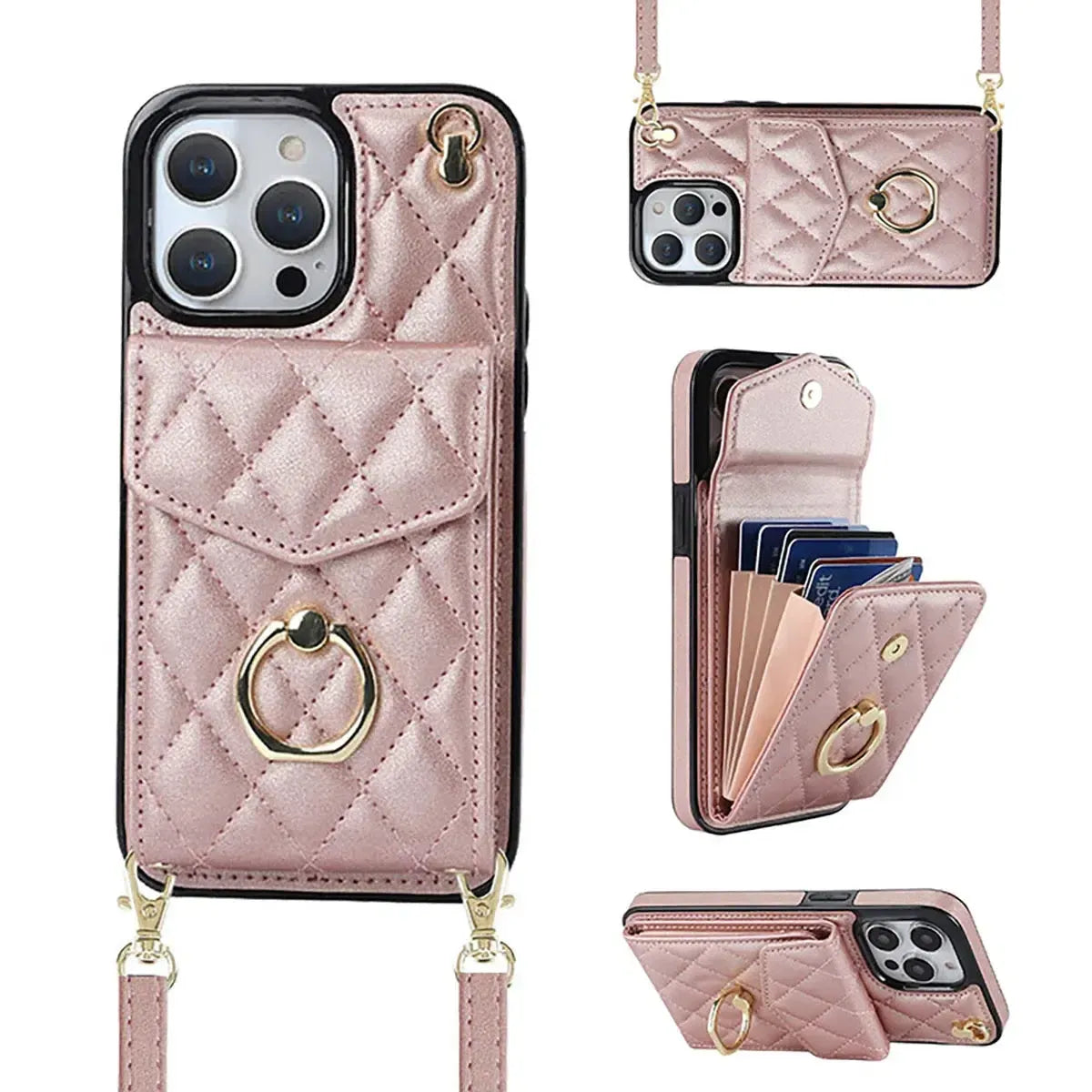 Quilted Crossbody iPhone Case with Ring Stand