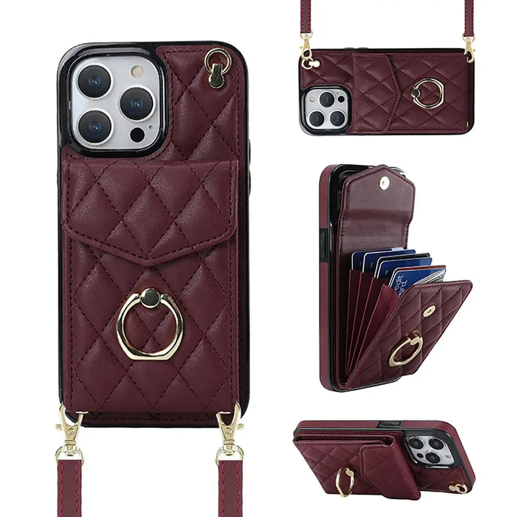 Quilted Crossbody iPhone Case with Ring Stand