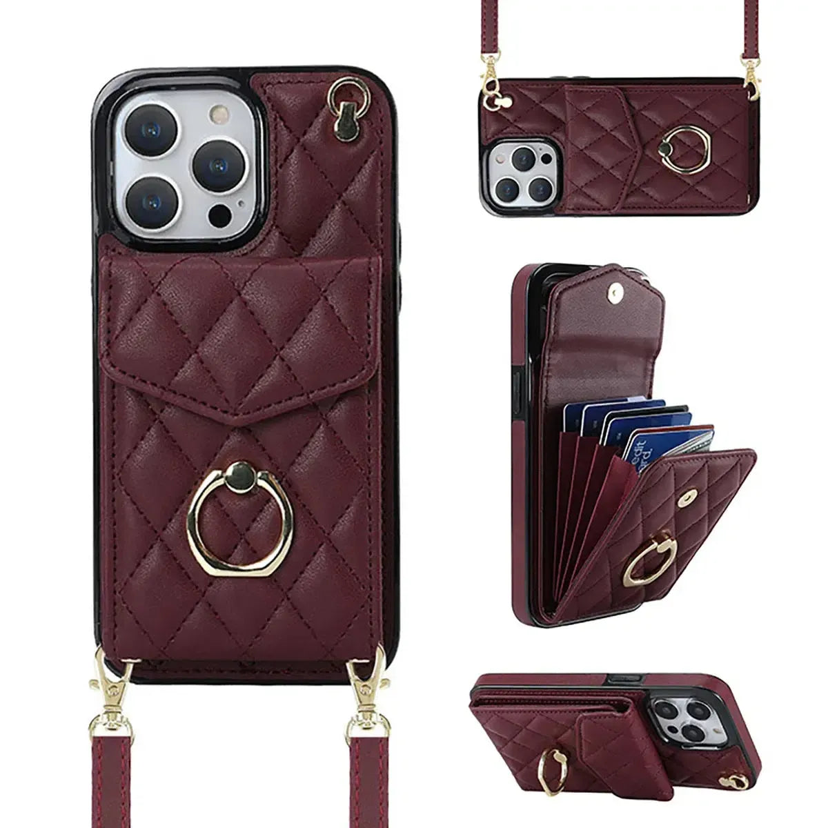 Quilted Crossbody iPhone Case with Ring Stand