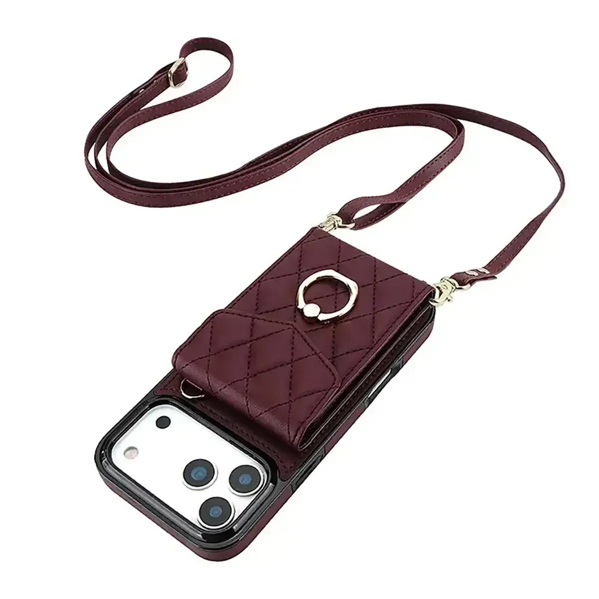 Quilted Crossbody iPhone Case with Ring Stand