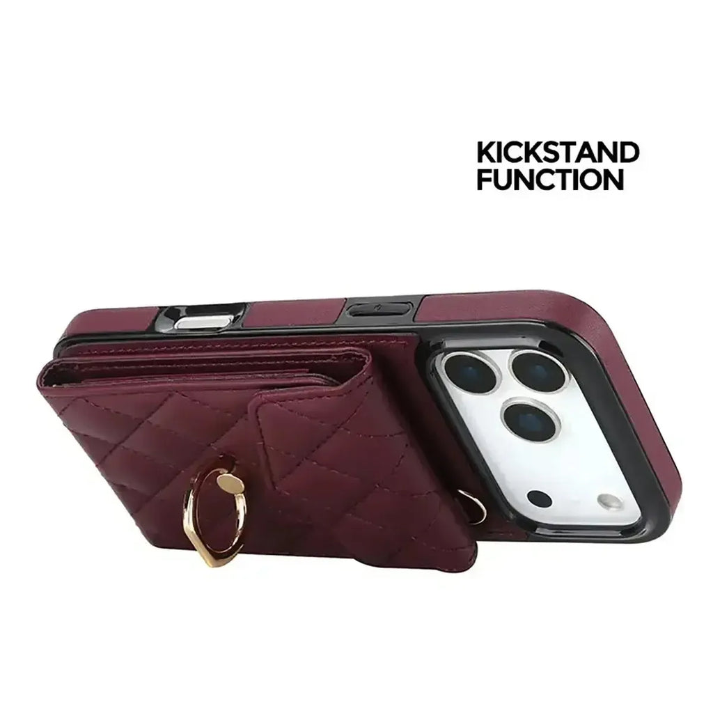Quilted Crossbody iPhone Case with Ring Stand