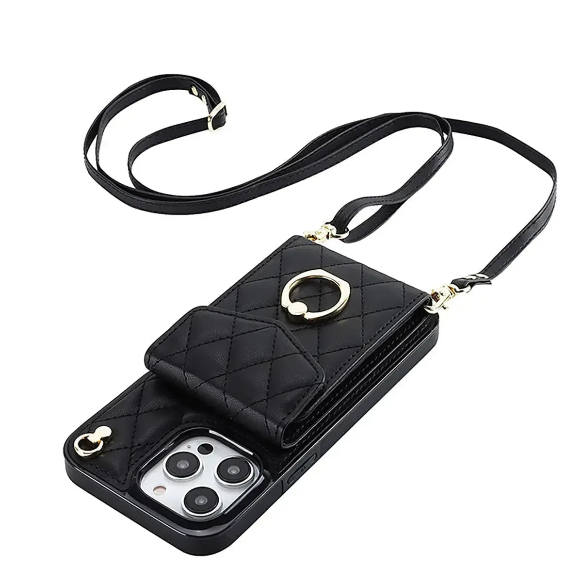 Quilted Crossbody iPhone Case with Ring Stand