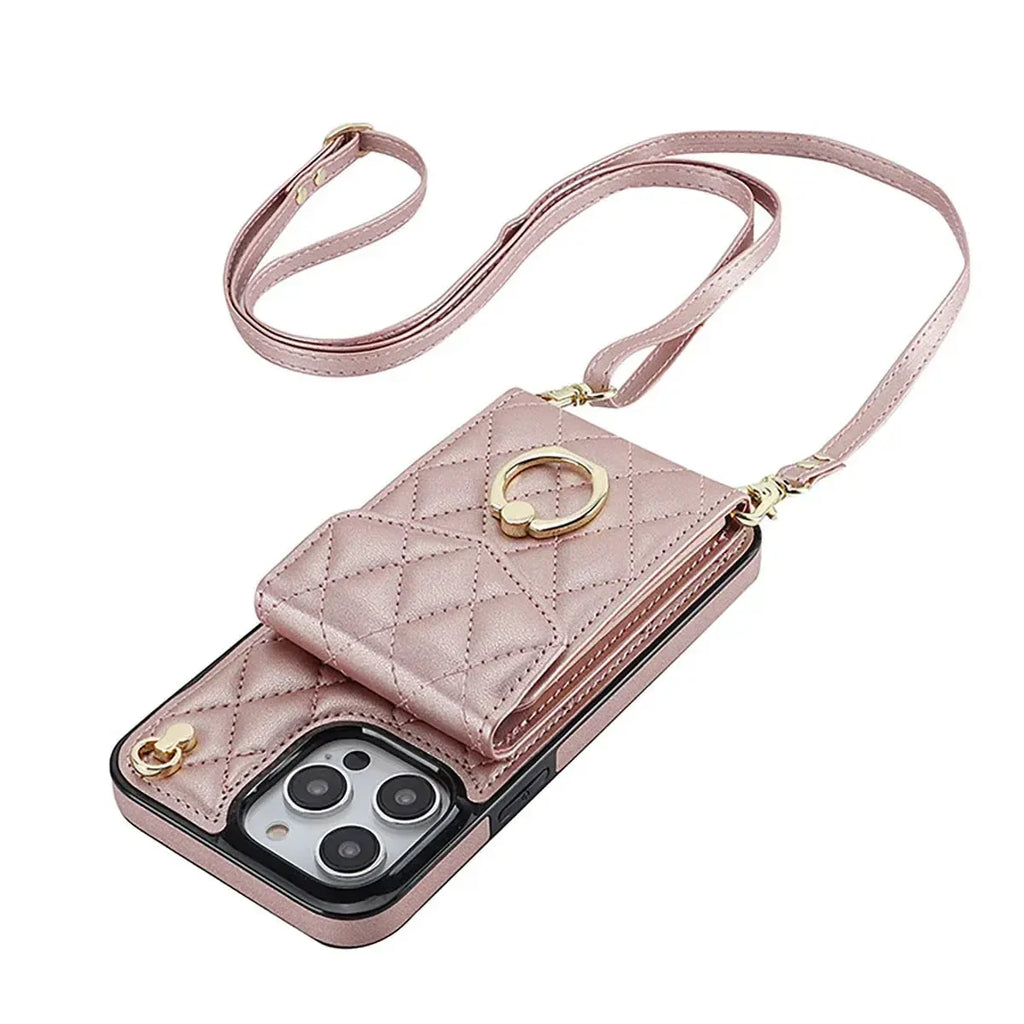 Quilted Crossbody iPhone Case with Ring Stand