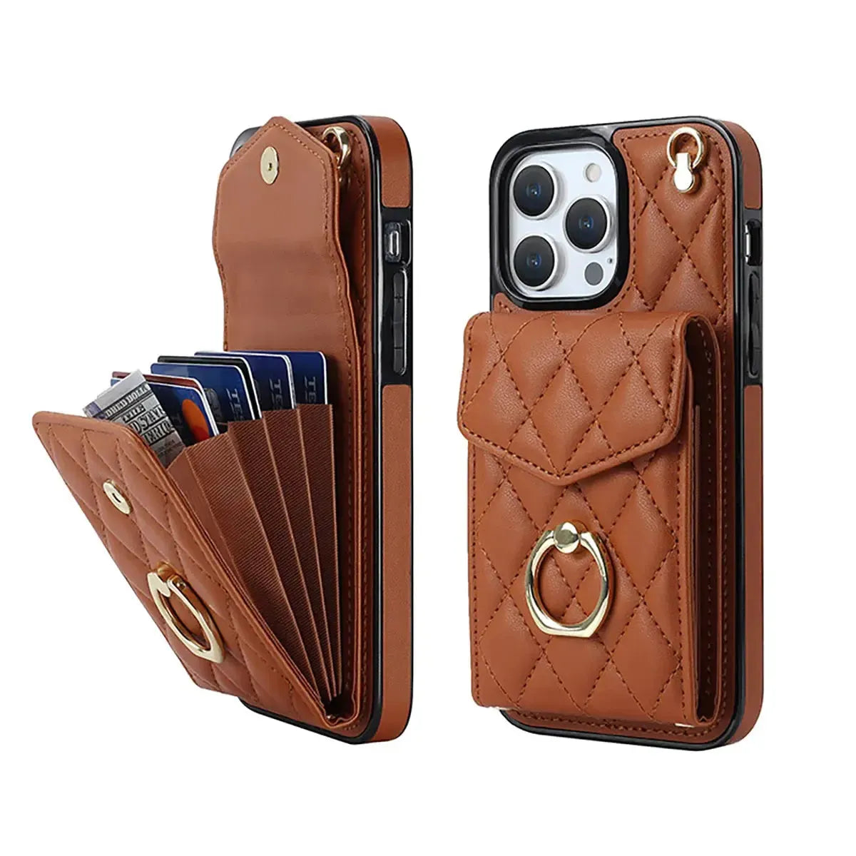 Quilted Crossbody iPhone Case with Ring Stand