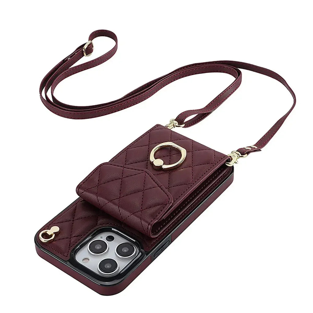 Quilted Crossbody iPhone Case with Ring Stand