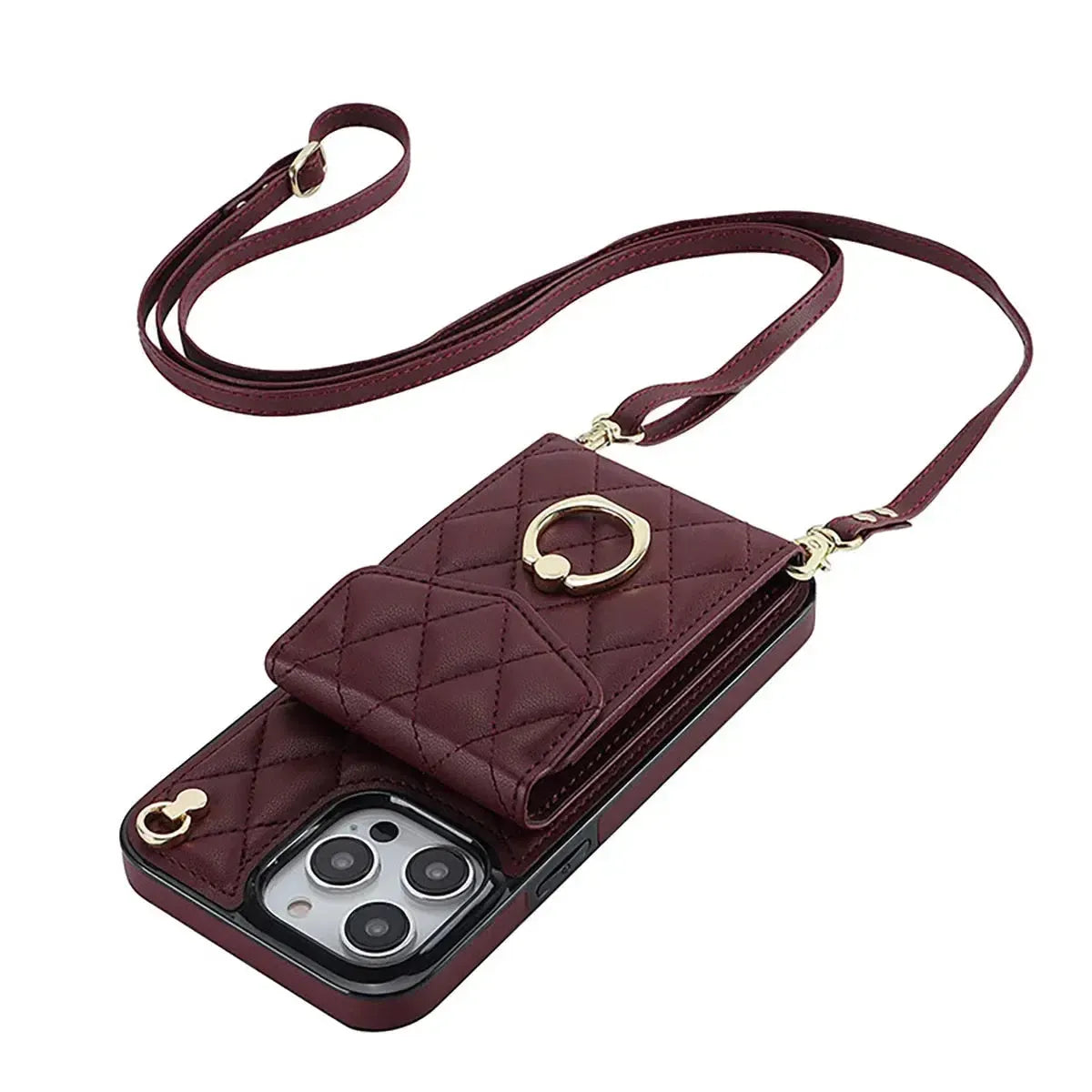 Quilted Crossbody iPhone Case with Ring Stand