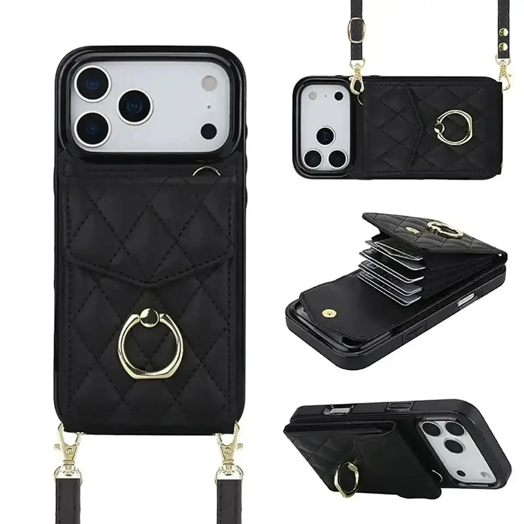 Quilted Crossbody iPhone Case with Ring Stand
