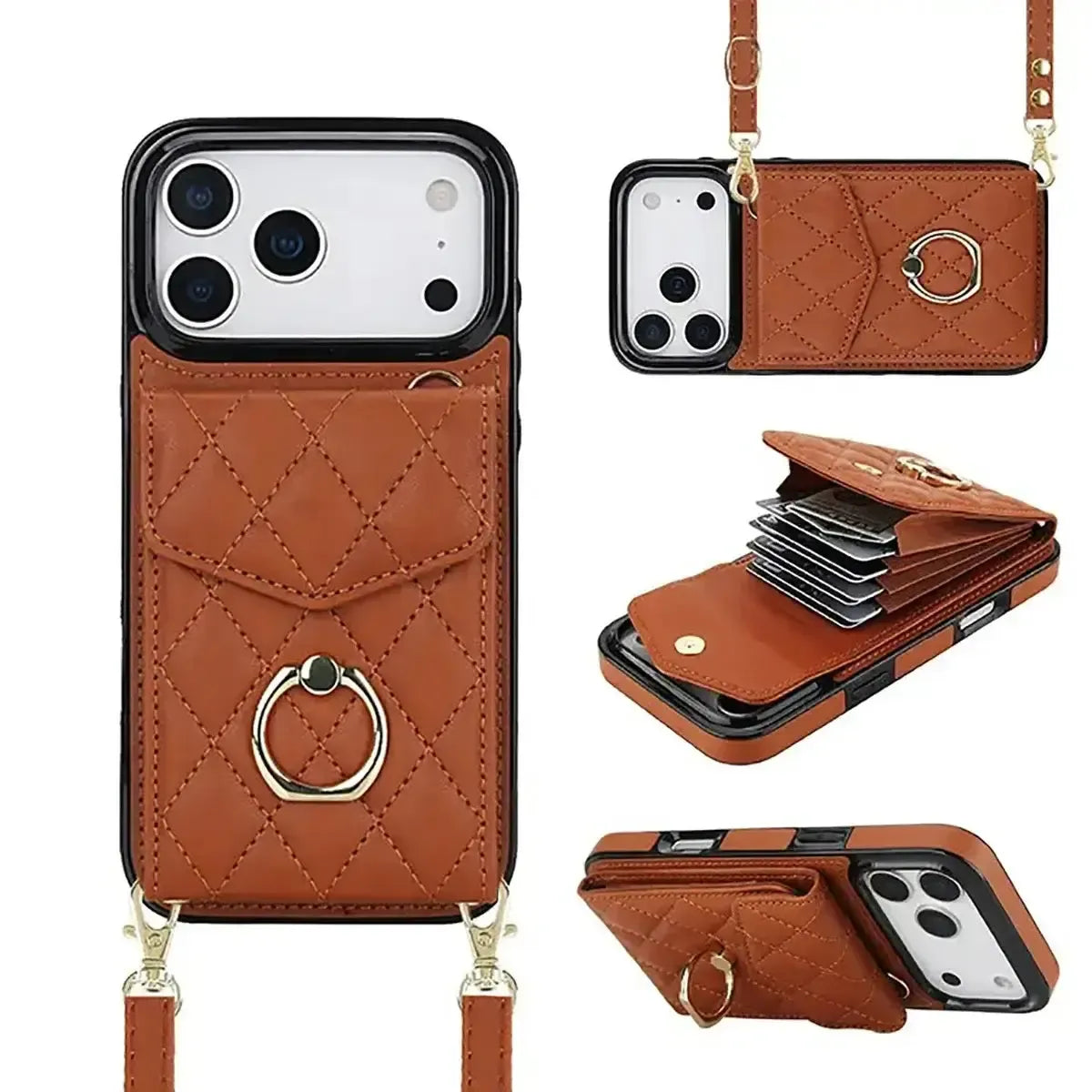 Quilted Crossbody iPhone Case with Ring Stand