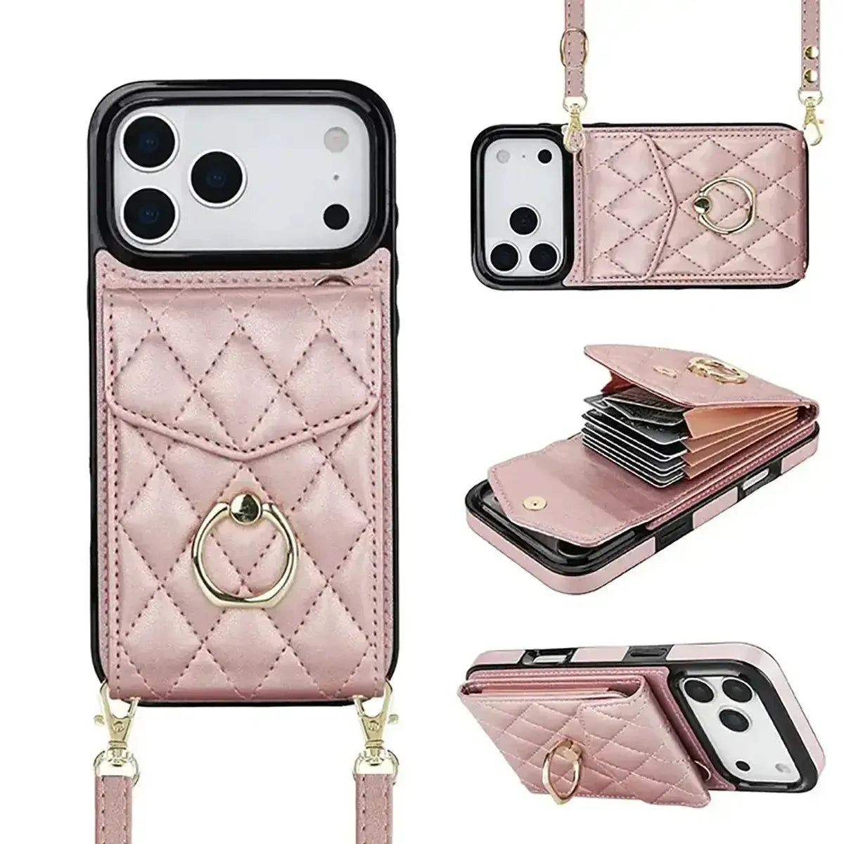 Quilted Crossbody iPhone Case with Ring Stand