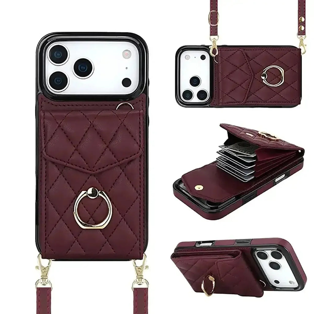 Quilted Crossbody iPhone Case with Ring Stand