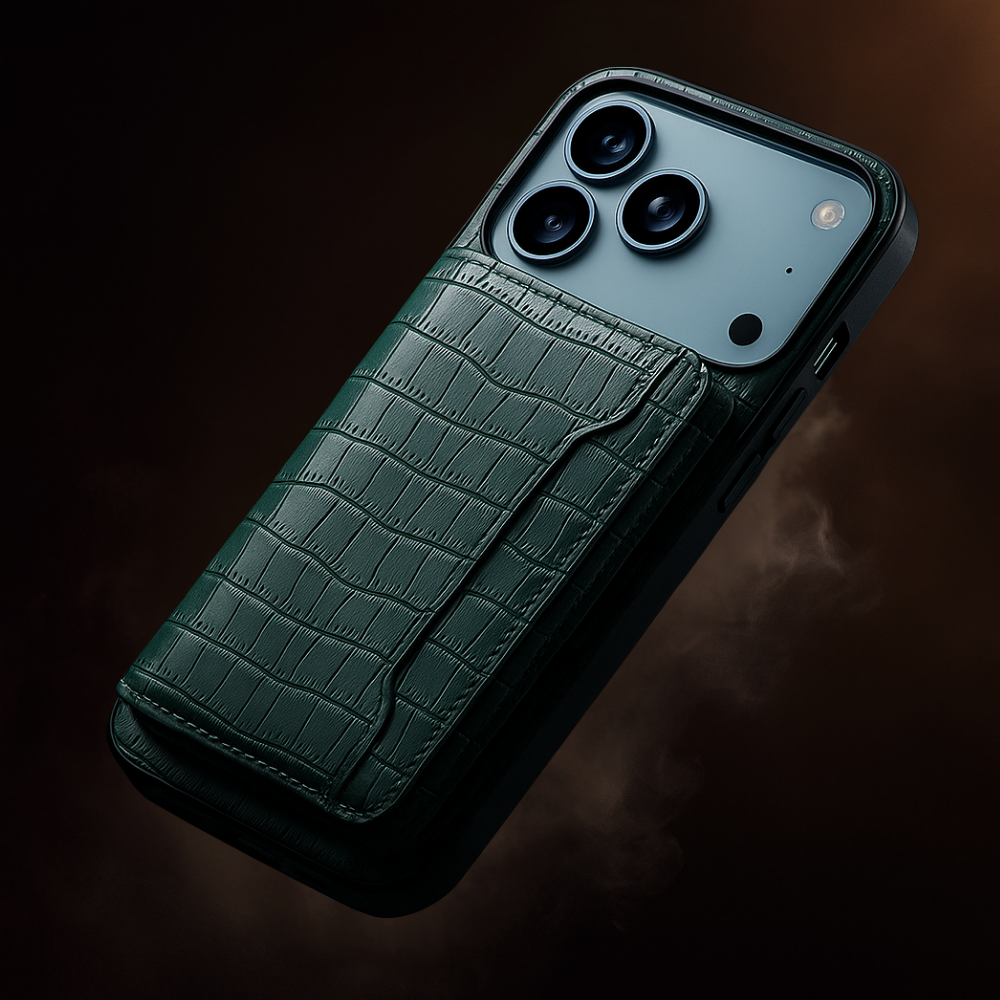 Crocodile Pattern Leather iPhone Case with Card Holder Wallet and Large Camera Cutout
