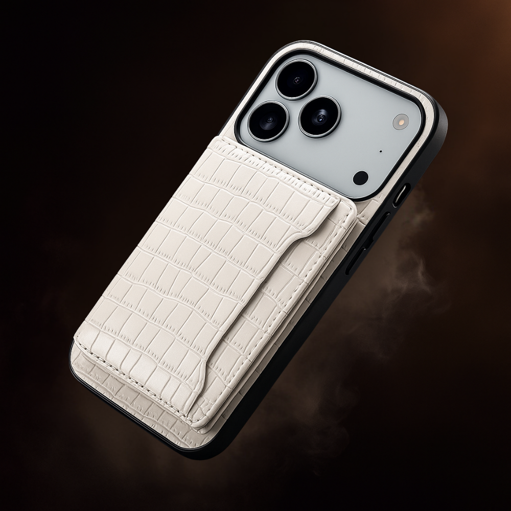 Crocodile Pattern Leather iPhone Case with Card Holder Wallet and Large Camera Cutout