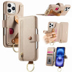 Zipper Wallet iPhone Case with Finger Strap