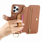 Zipper Wallet iPhone Case with Finger Strap