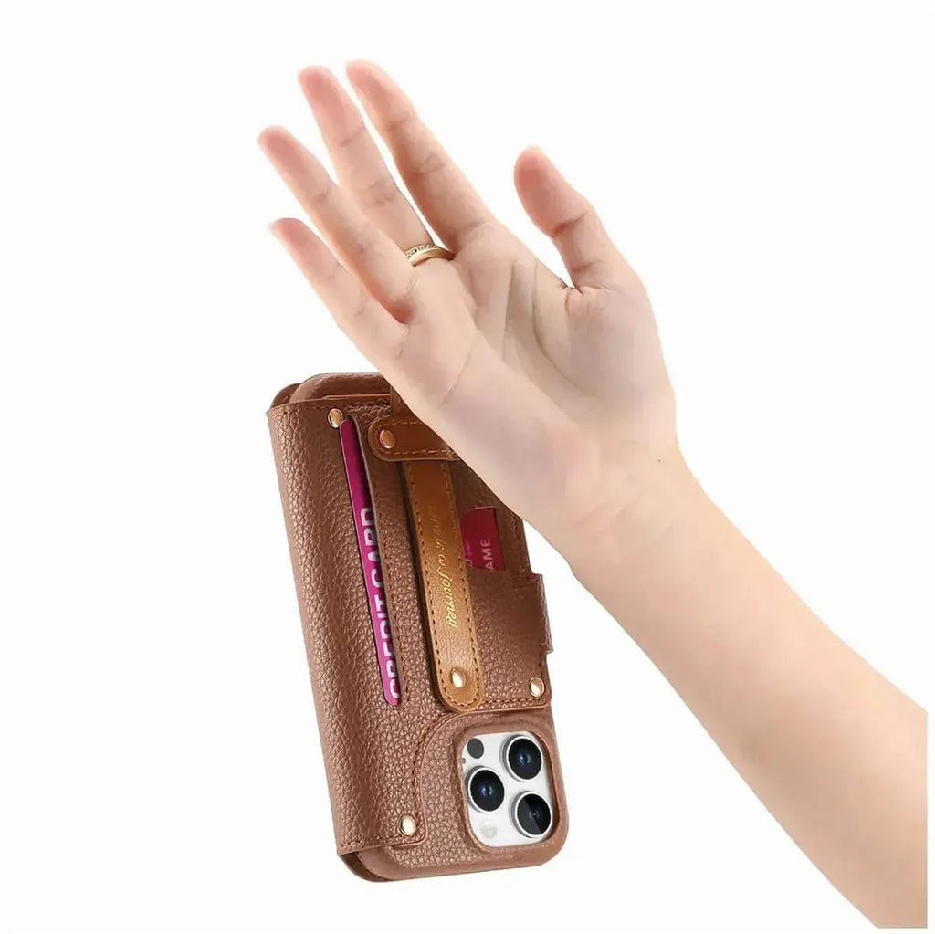 Zipper Wallet iPhone Case with Finger Strap