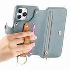 Zipper Wallet iPhone Case with Finger Strap