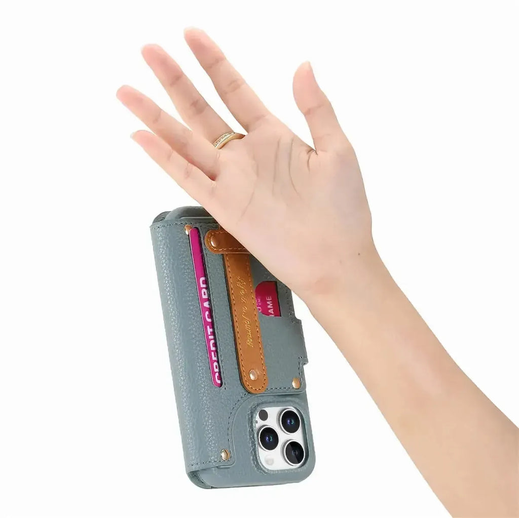 Zipper Wallet iPhone Case with Finger Strap