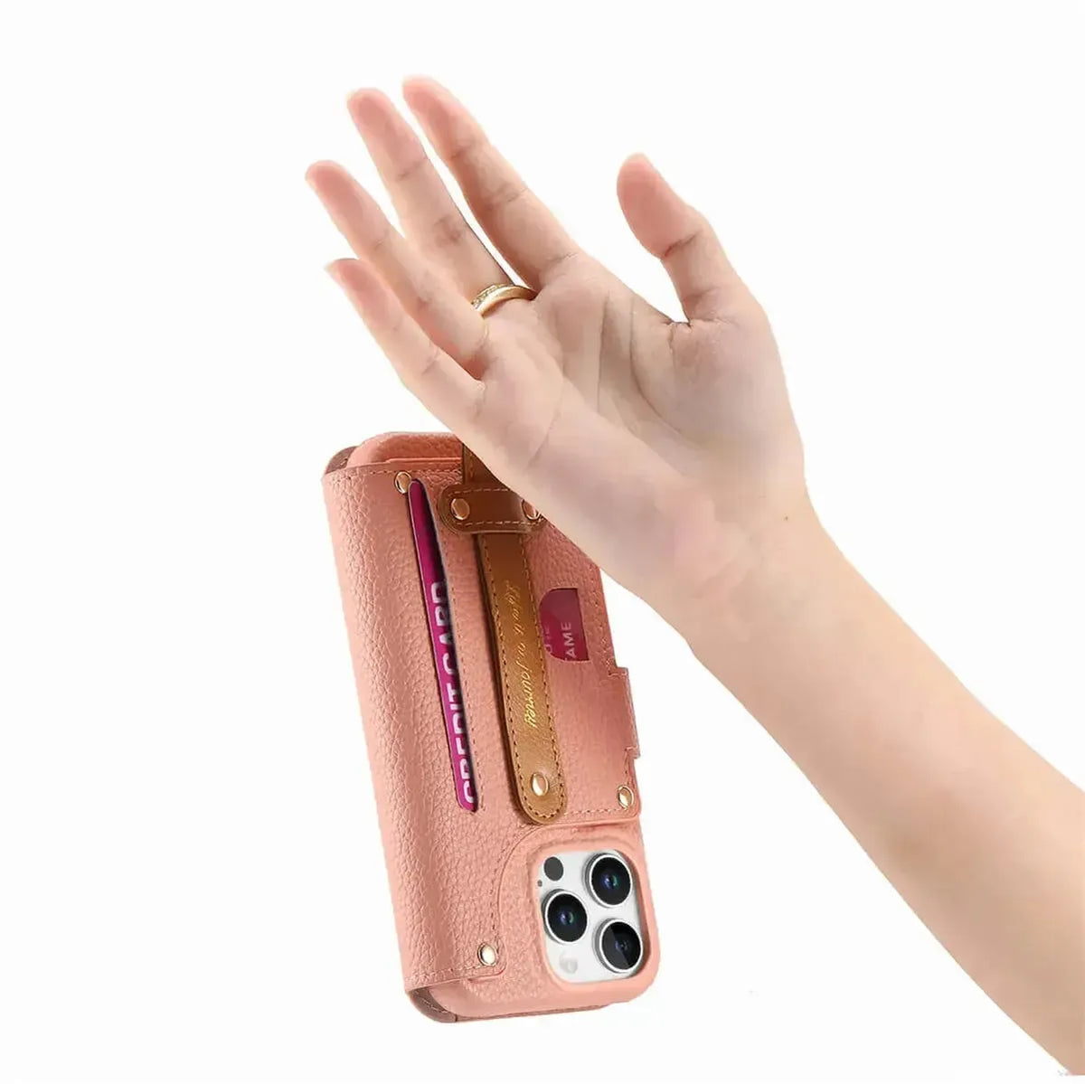 Zipper Wallet iPhone Case with Finger Strap