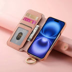 Zipper Wallet iPhone Case with Finger Strap