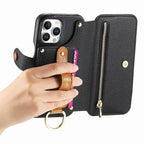 Zipper Wallet iPhone Case with Finger Strap