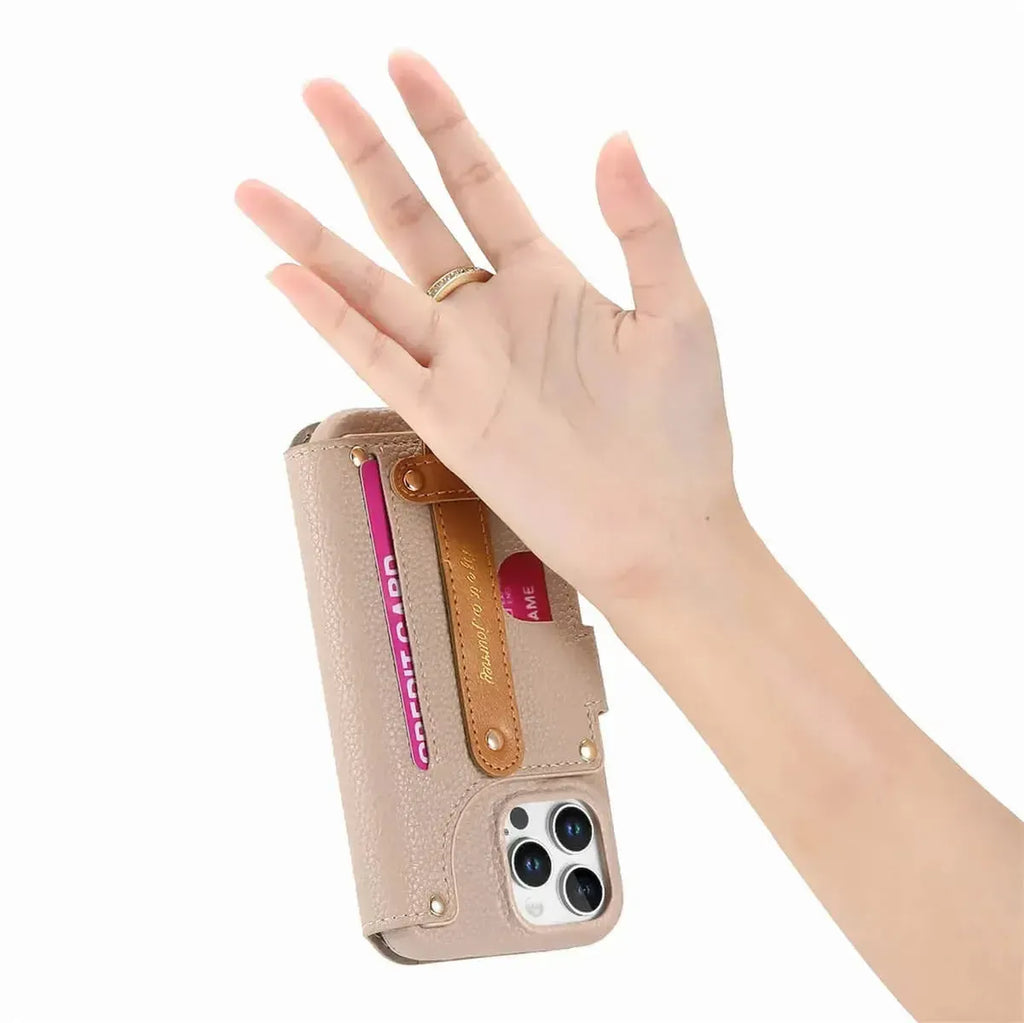 Zipper Wallet iPhone Case with Finger Strap