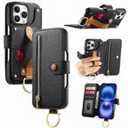 Zipper Wallet iPhone Case with Finger Strap