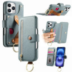 Zipper Wallet iPhone Case with Finger Strap