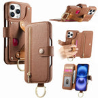 Zipper Wallet iPhone Case with Finger Strap