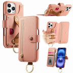 Zipper Wallet iPhone Case with Finger Strap