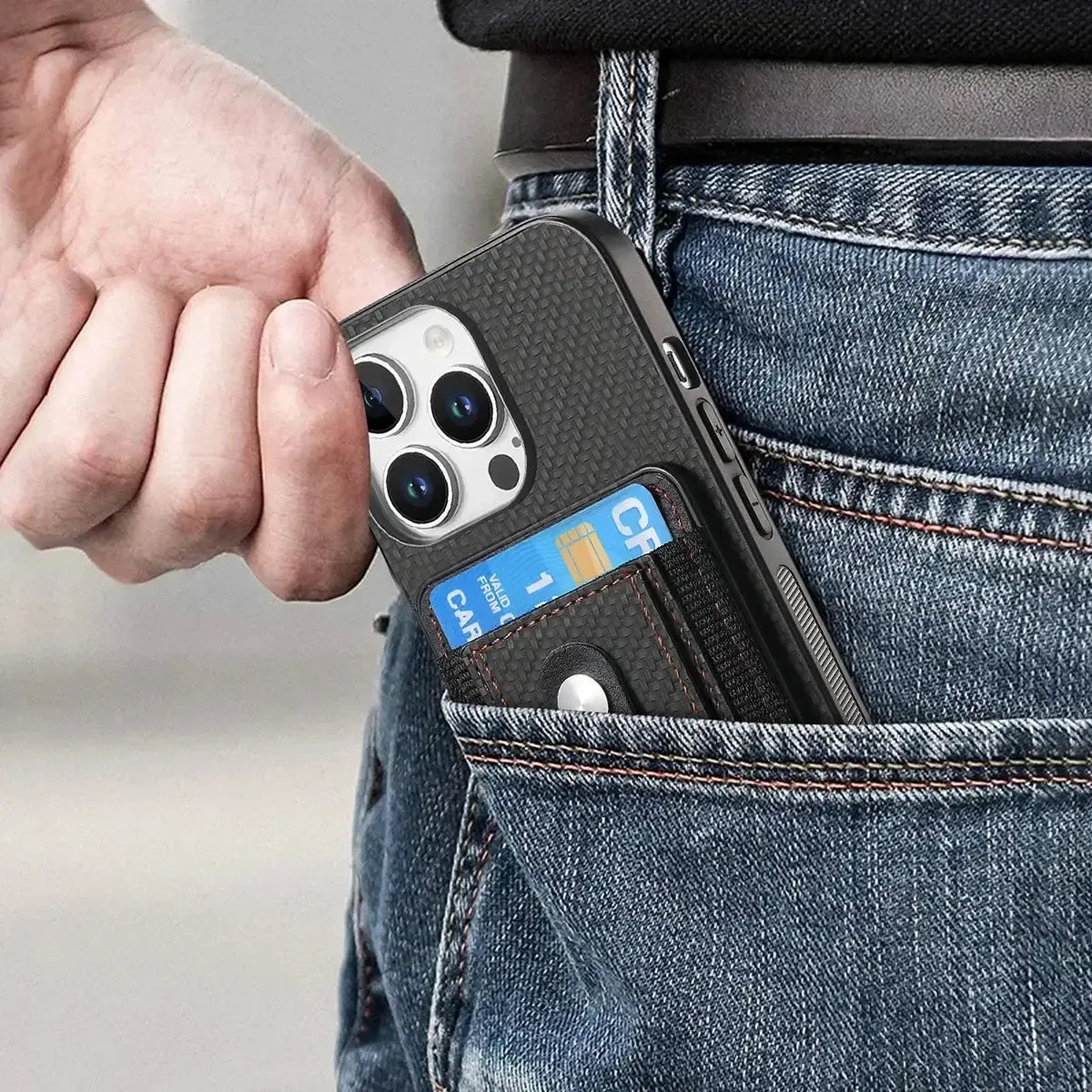 Carbon Fiber MagSafe iPhone Case with Card Wallet
