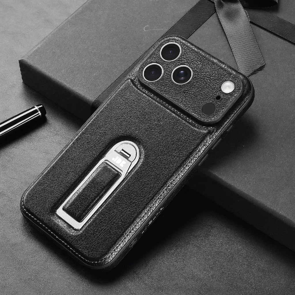 Leather iPhone Case with Built In Metal Kickstand