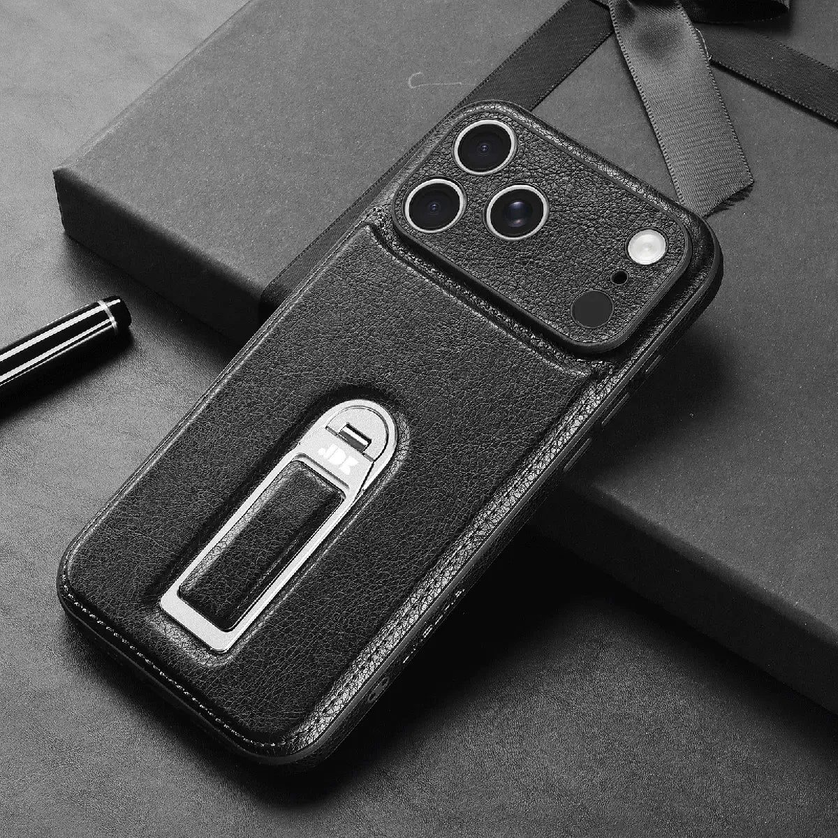 Leather iPhone Case with Built In Metal Kickstand