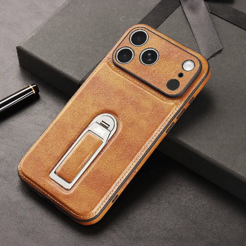 Leather iPhone Case with Built In Metal Kickstand