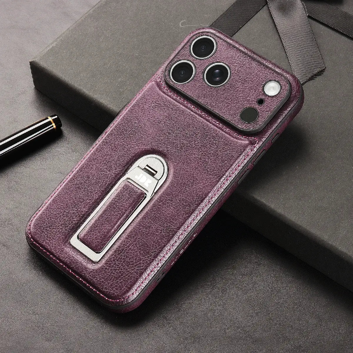 Leather iPhone Case with Built In Metal Kickstand