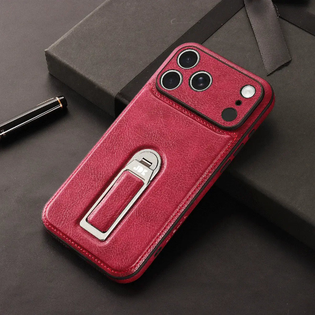 Leather iPhone Case with Built In Metal Kickstand