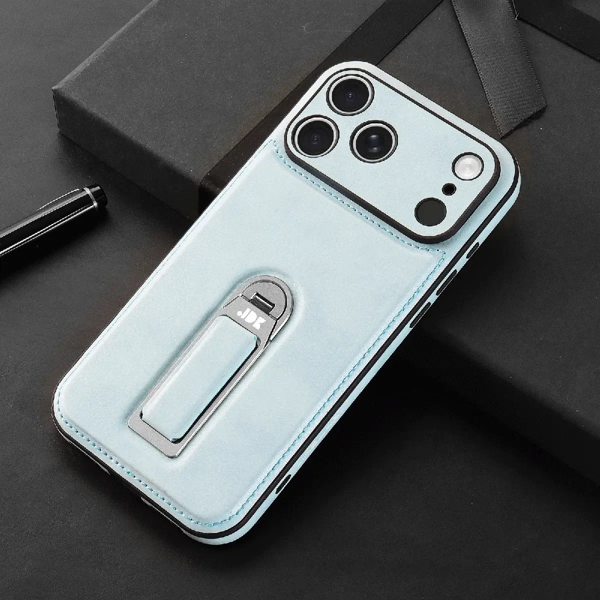 Leather iPhone Case with Built In Metal Kickstand