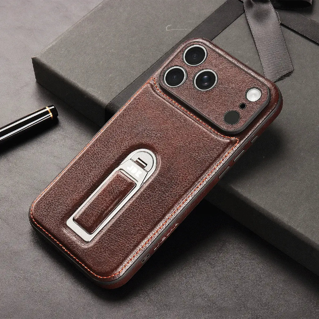 Leather iPhone Case with Built In Metal Kickstand
