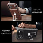 Leather iPhone Case with Built In Metal Kickstand